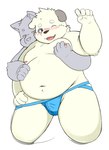 anthro belly big_belly blush bulge clothing duo hug hugging_another hugging_from_behind humanoid_hands jockstrap kemono male male/male moob_grab moobs navel nipples one_eye_closed overweight overweight_male simple_background underwear white_background young bear_2key canid canine canis domestic_dog mammal 2022 absurd_res hi_res