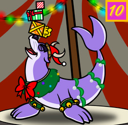 armband balancing balancing_on_nose bell_armband black_eyebrows black_nose box christmas_clothing christmas_decorations christmas_headwear christmas_lights christmas_present clothing container eyebrows feral flippers fur gift gift_box green_armband grey_whiskers happy hat headgear headwear holidays inside light male multicolored_body multicolored_fur number open_mouth open_smile purple_body purple_fur red_bow red_clothing red_hat red_headwear santa_hat smile solo string_lights tent text_box thick_eyebrows two_tone_body two_tone_fur whiskers white_body white_fur wreath captainquack64 christmas donkey_kong_(series) donkey_kong_country_tropical_freeze nintendo pompy_the_presumptuous mammal marine pinniped sea_lion 2023 colored digital_drawing_(artwork) digital_media_(artwork) english_description hi_res lighting shaded simple_shading