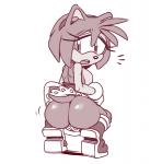 anthro big_butt boots butt clothed clothing crouching dress dress_down female footwear no_underwear shoes simple_background solo upskirt white_background worried squidapple sega sonic_the_hedgehog_(series) amy_rose eulipotyphlan hedgehog mammal