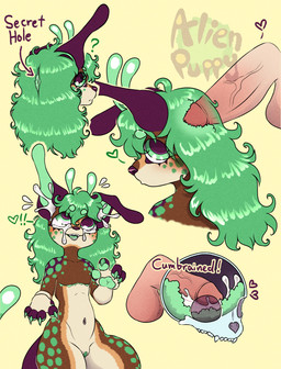 ahegao andromorph antennae_(anatomy) anthro big_ears bodily_fluids bone brain_penetration cum cum_in_brain cum_in_ear cum_inside disembodied_penis duo genital_fluids genitals green_eyes green_hair green_spots hair intersex looking_pleasured male penetration penis skull skullfuck solo_focus spots x-ray_view aliendogfreak lucky_(aliendogfreak) alien canid canine mammal absurd_res hi_res