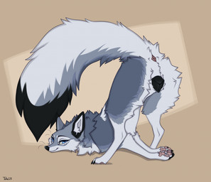 anatomically_correct anatomically_correct_genitalia anatomically_correct_vulva animal_genitalia animal_vulva anus black_claws black_nose black_vulva blue_eyes butt canine_genitalia canine_vulva claws female feral fur genitals grey_body grey_fur looking_at_viewer looking_pleasured lying pawpads paws pink_anus presenting presenting_anus presenting_vulva raised_tail simple_background smile solo tail tail_anus text vulva white_body white_fur taka_(artist) a.o.kigahara canid canine canis mammal wolf 2025 artist_name colored dated detailed digital_drawing_(artwork) digital_media_(artwork) digital_painting_(artwork) hi_res painting_(artwork) shaded signature