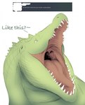 ambiguous_gender anthro belly female mouth_shot nude open_mouth overweight overweight_female q&a questions_and_answers simple_background solo text thick_neck thick_tongue tongue uvula bellyblog_(artist) belli_(bellyblog) crocodile crocodilian reptile scalie digital_drawing_(artwork) digital_media_(artwork) english_text hi_res herm_(lore)