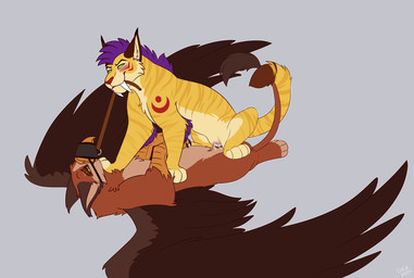 beak blush bodily_fluids cum cum_from_vagina cum_in_vagina cum_inside dominant dominant_female duo erection fangs feathered_wings feathers female female_penetrated feral feral_on_feral feral_penetrated feral_penetrating feral_penetrating_feral from_front_position fur genital_fluids genitals holding_leash holding_object leash leash_in_mouth lying male male/female male_penetrating male_penetrating_female object_in_mouth on_back penetration penile penile_penetration penis sabertooth_(anatomy) sex simple_background smile spread_legs spreading submissive submissive_male tail teeth vaginal vaginal_penetration vulva wings caraluca mythology rae_(caraluca) avian druid_(feral) felid feline gryphon mammal mythological_avian mythological_creature absurd_res digital_media_(artwork) hi_res