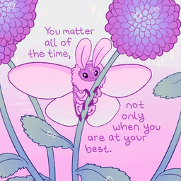 ambiguous_gender antennae_(anatomy) blush feral flower front_view insect_wings neck_tuft pink_body plant positive_message purple_body simple_background smile smiling_at_viewer solo sparkles text toony tuft wings the_latest_kate arthropod insect lepidopteran moth 1:1 colored digital_drawing_(artwork) digital_media_(artwork) english_text signature