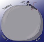 4_toes 5_fingers after_vore anthro belly big_belly black_nose blue_eyes clothed clothing feet fingers fur grey_body grey_fur hat headgear headwear huge_belly hyper hyper_belly immobile larger_pred lying male multicolored_body multicolored_fur on_front pink_tongue size_difference solo tail toes tongue tongue_out topwear vest vore whiskers quetza mammal murid murine rat rodent shaded