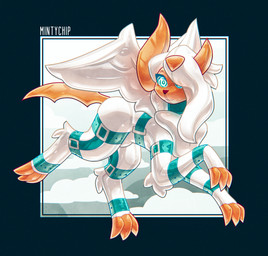 abstract_background ambiguous_gender bdsm blue_eyes bondage bound claws clothing collar feral fluffy fluffy_chest glistening glistening_body glistening_latex hypnotic_eyes latex latex_clothing latex_skinsuit null null_bulge orange_body orange_claws orange_skin orange_tail permanent sharp_tail skinsuit sky skyscape solo stuck tail tight_clothing white_body white_wings wings mintychipart nintendo pokemon rubbermon animate_inanimate generation_6_pokemon mega_absol mega_evolution pokemon_(species) shiny_pokemon 2026 digital_drawing_(artwork) digital_media_(artwork) hi_res krita_(artwork) shaded