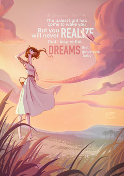 anthro braided_hair braided_ponytail breasts brown_body brown_fur brown_hair clothing cloud cloudy_sky cloven_hooves dress eirin female field fur green_eyes hair hand_on_head hat headgear headwear holding_purse holding_strap hooves horn looking_away lyrics markings meadow ossicone ponytail sky skyscape solo spots spotted_markings spotted_tail sun_hat sundress sunset tail tail_markings tail_tuft tan_body tan_fur text tuft wind windswept_hair gracey_halvenka giraffe giraffid mammal hi_res