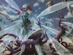 attack female group ice impalement magic solo_focus split_form staff johann_bodin hasbro magic:_the_gathering wizards_of_the_coast eldrazi eldritch_abomination marine merfolk official_art