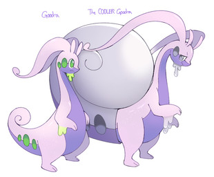 ambiguous_gender antennae_(anatomy) comparison duo feral gastropod_shell green_eyes grey_eyes mollusk_shell pink_body pink_skin purple_body purple_skin shell simple_background size_difference slime text white_background vergolophus mythology nintendo pokemon the_cooler_daniel dragon gastropod generation_6_pokemon generation_8_pokemon goodra hisuian_form hisuian_goodra mollusk mythological_creature mythological_scalie pokemon_(species) regional_form_(pokemon) scalie slug english_text