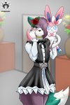 anthro blush clothing femboy flower hair looking_at_viewer maid_uniform male plant pose rose_(flower) solo uniform kyubimaru nintendo pokemon eeveelution generation_6_pokemon pokemon_(species) sylveon 2:3 absurd_res hi_res pinup