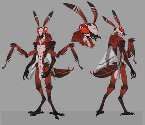 3_fingers 4_arms antennae_(anatomy) arthropod_abdomen cerci_(anatomy) compound_eyes exoskeleton fingers fuzzy insect_wings male mandibles multi_arm multi_limb pseudo_pupils raptorial_(anatomy) red_body red_eyes simple_background solo standing wings bluekiwi101 arthropod insect mantis hi_res