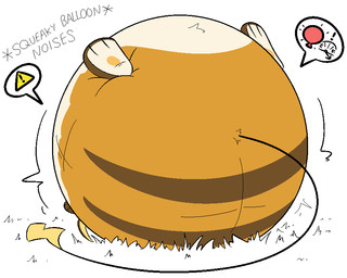 belly big_belly feral fur huge_belly inflation orange_body orange_fur outside simple_background solo speech_bubble spherical_inflation text white_background thatoneaceguy nintendo pokemon generation_1_pokemon pokemon_(species) raichu 2026 5:4