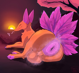 anus balls big_anus big_balls big_butt butt cherry_blossom fantasy feet feral flower foot_focus genitals huge_anus huge_balls huge_butt hyper hyper_anus hyper_balls hyper_butt hyper_genitalia long_nose male multi_tail musk musky_anus musky_balls musky_butt pawpads paws plant presenting presenting_anus presenting_balls presenting_hindquarters prunus_(flower) smug solo sunset tail tree genjii deltarune mythology undertale_(series) canid canine fox mammal mythological_creature netskie absurd_res hi_res