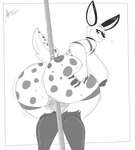 anthro areola between_cheeks big_breasts big_butt biped breasts butt eyelashes female fingers fur holding_butt huge_butt looking_back markings nipples pole pupils running_makeup smile solo spots spotted_body spotted_fur stripper_pole thick_thighs jwinkz deer mammal 2025 hi_res