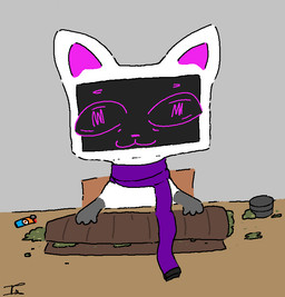 blunt drugs female fur grinder lighter looking_at_viewer machine marijuana purple_ears scarf screen screen_face solo white_body white_fur unknown_artist zochiel felid mammal robot