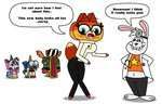 anthro big_breasts big_butt blush breasts butt clothed clothing dialogue eyelashes eyewear female fur glasses green_eyes horn open_mouth simple_background smile standing surprise teeth text thick_thighs tongue white_background wide_hips bond750 cartoon_network lego mythology the_lego_movie unikitty! dr._fox hawkodile puppycorn unikitty canid canine canis domestic_dog equid equine felid fox hybrid lagomorph leporid mammal mythological_creature mythological_equine rabbit unicorn english_text brother_(lore) brother_and_sister_(lore) sibling_(lore) sister_(lore)