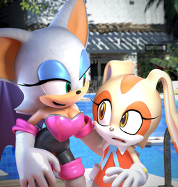 amber_eyes anthro bodysuit breasts cleavage clothed clothing dress duo female green_eyes hair skinsuit smile tight_clothing white_hair inkbennie sega sonic_the_hedgehog_(series) cream_the_rabbit rouge_the_bat bat lagomorph leporid mammal rabbit 3d_(artwork) digital_media_(artwork) hi_res