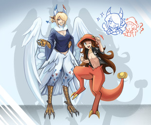 bottomless bottomless_female bottomless_male brown_hair cheek_markings claws clothed clothing duo facial_markings feet female finger_claws floral_shirt hair head_markings heart_symbol long_hair male markings open_clothing open_topwear question_mark shadow size_difference smile smug talons toe_claws toes topwear devibobevi nintendo pokemon fan_character volo_(pokemon) breloom generation_3_pokemon generation_4_pokemon hybrid hybrid_pokemon pokemon_(species) shiny_pokemon togekiss absurd_res hi_res