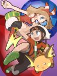 2018 3:4 butt butt_pose clothed clothing duo female generation_1_pokemon human male mammal nintendo open_mouth pokemon pokemon_(species) pose raichu rairai-no26-chu