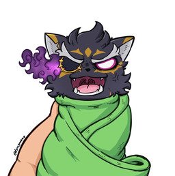 angry anthro black_body black_fur bodily_fluids chibi cross-popping_vein dark_body dark_fur duo eyebrows fur male scar sweat sweatdrop thick_eyebrows dynogreeno lifewonders tokyo_afterschool_summoners tezcatlipoca_(tas) felid mammal pantherine
