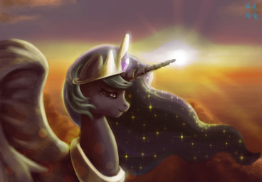 cloud crown feathered_wings feathers female feral fur hair headgear horn jewelry landscape looking_at_viewer multicolored_hair outside purple_eyes royalty sky solo spread_wings sun white_body white_feathers white_fur wings mrs1989 friendship_is_magic hasbro my_little_pony mythology princess_celestia_(mlp) equid equine mammal mythological_creature mythological_equine winged_unicorn 2013