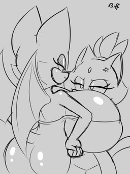 angry anthro big_breasts breasts clothed clothing comparing cross-popping_vein duo eyelashes female hair huge_breasts hyper hyper_breasts larger_female membrane_(anatomy) membranous_wings size_difference smaller_female vein wings biffalo sega sonic_the_hedgehog_(series) blaze_the_cat rouge_the_bat bat domestic_cat felid feline felis mammal 3:4 digital_drawing_(artwork) digital_media_(artwork) monochrome signature sketch