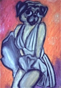 anthro clothed clothing female humor solo what wind wind_lift rosiepoo_(artist) the_seven_year_itch marilyn_monroe canid canine canis domestic_dog mammal molosser pug small_molosser toy_dog grandfathered_content