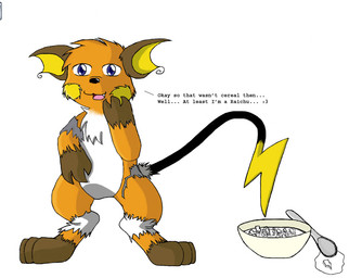 after_transformation black_body black_fur bowl brown_body brown_fur cereal clothing container cute_fangs cutlery digitigrade fangs featureless_crotch feral food food_transformation fur kibble kitchen_utensils lightning_bolt_tail male milk open_mouth orange_body orange_fur realization simple_background solo speech_bubble spoon teeth text tools torn_clothing transformation white_background white_body white_fur yellow_body yellow_cheeks yellow_fur moofers-mufa nintendo pokemon generation_1_pokemon mammal pokemon_(species) raichu rodent english_text