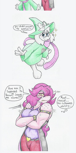 anthro biceps blush breasts clothed clothing dialogue duo eyewear female freckled_face freckled_shoulders freckles fur glasses hair hat headgear headwear male muscular muscular_anthro muscular_female non-mammal_breasts ribbons scarf simple_background smile text white_body white_fur flicker-show deltarune undertale_(series) ralsei susie_(deltarune) bovid caprine darkner goat mammal reptile scalie 2019 absurd_res english_text hi_res letterbox