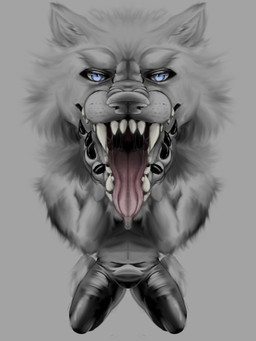 anthro bedroom_eyes black_claws bodily_fluids claws clothing drooling erection erection_under_clothing fur furrowed_eyebrows genitals glowing glowing_eyes grey_body grey_fur kneeling latex latex_clothing latex_legwear legwear male mouth_shot narrowed_eyes open_mouth penis perspective saliva seductive sharp_teeth smile smiling_at_viewer smirk smirking_at_viewer snarling solo teeth tongue tongue_out biggaymanjax_(artist) canid canine canis mammal wolf 3:4 digital_drawing_(artwork) digital_media_(artwork) hi_res