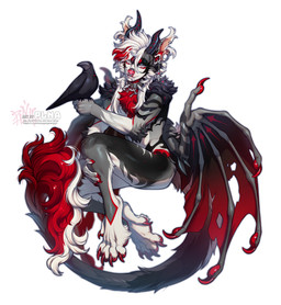 ambiguous_gender anthro claws duo ear_piercing facial_piercing feral horn membrane_(anatomy) membranous_wings nose_piercing piercing tail wings plna avian bird corvid oscine passerine hi_res