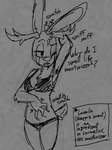 2024 2_horns angel_hare anthro antlers armpit_sniffing biped bodily_fluids bra breasts clothed clothing demon demon_lucy dialogue english_text eyebrows fan_character female front_view hare horn jackalope lagomorph leporid mammal monochrome one_eye_closed panties rabbit scratching scut_tail short_tail simple_background sketch sniffing sniffing_self solo soulcentinel standing tail tears teeth text the_east_patch underwear underwear_only