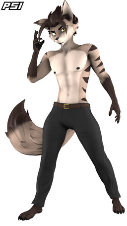 anthro barefoot bottomwear brown_body brown_fur brown_hair clothed clothing feet fluffy fluffy_tail fur hair looking_at_viewer male multicolored_body multicolored_fur pants solo tail tan_body tan_fur topless topless_anthro topless_male two_tone_body two_tone_fur yellow_eyes psikokinetic warfaremachine_(modeler) psiko_(psikokinetic) canid canine canis jackal mammal 2026 3d_(artwork) 9:16 absurd_res digital_media_(artwork) hi_res source_filmmaker_(artwork)
