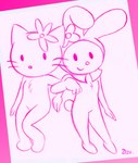 3_fingers anthro bent_ear duo female female/female fingers flower hood mouth_closed mouthless pink_line_art plant round_nose round_tail whiskers creepydan hello_kitty_(series) onegai_my_melody sanrio hello_kitty_(character) my_melody domestic_cat felid feline felis lagomorph leporid mammal rabbit colored_line_art hi_res monochrome signature