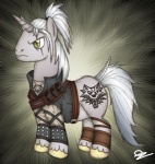 alternate_species armor cutie_mark feral fur hair horn long_hair male parody ponification quadruped solo tail ozone48 friendship_is_magic hasbro my_little_pony mythology the_witcher geralt_of_rivia equid equine mammal mythological_creature mythological_equine unicorn crossover