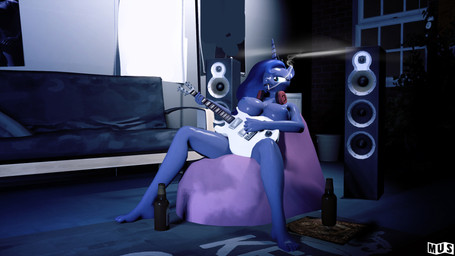 1_horn 5_fingers 5_toes anthro anthrofied big_breasts blue_body breasts cigarette cigarette_in_mouth cosmic_hair electric_guitar ethereal_hair feet female fingers guitar hair horn humanoid_feet humanoid_hands musical_instrument nipples nude object_in_mouth plantigrade playing_music plucked_string_instrument purple_body purple_hair purple_skin sitting smoke smoking smoking_cigarette solo speaker string_instrument toes unicorn_horn wings morethreedee friendship_is_magic hasbro my_little_pony mythology princess_luna_(mlp) equid equine mammal mythological_creature mythological_equine pegasus unicorn 16:9 2016 3d_(artwork) digital_media_(artwork) hi_res source_filmmaker_(artwork) widescreen