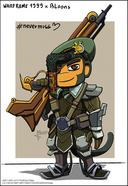 anthro beret clothing cyte-09 dreadlocks gun harness hat headgear headwear male ranged_weapon rifle sniper solo text warframe_1999 weapon masterzoroark666 bloons_tower_defense digital_extremes ninja_kiwi tencent warframe quincy quincy_(bloons) haplorhine mammal monkey primate english_text hi_res