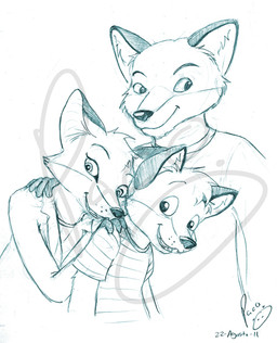 anthro closed_smile clothed clothing female female_anthro glistening glistening_nose group head_tuft logo male male_anthro mouth_closed open_mouth open_smile shirt simple_background smile t-shirt topwear trio tuft young young_anthro young_male pandapaco biro_(pandapaco) canid canine fox mammal 2011 artist_logo dated monochrome signature sketch watermark