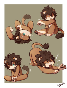 3_toes 4_fingers anthro brown_body brown_fur brown_hair cat_stretch cheek_tuft facial_tuft feet fingers fur hair heterochromia licking looking_at_viewer lying male mane mouth_closed multicolored_body multicolored_fur nude on_back open_mouth pawpads paws self_lick simple_background sitting solo stretching tail toes tongue tongue_out tuft two_tone_body two_tone_fur young young_anthro young_male leoneal's_workshop leoneal felid lion mammal pantherine 2021 colored digital_drawing_(artwork) digital_media_(artwork) hi_res shaded signature simple_shading