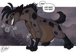 abdominal_bulge belly big_belly female female_pred feral fully_inside rumbling_stomach smile solo text vore yellow_eyes artistawesome sinscaliecringe_(artistdragon) disney the_lion_king shenzi_(the_lion_king) hyena mammal spotted_hyena english_text