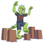 anthro box cardboard cardboard_box clothed clothing container feet green_body green_scales male scales smile solo stepping sub-tympanic_shield tail text young young_anthro tim_weeks godzilla_(series) savestate toho godzilla rick_(savestate) iguana iguanid kaiju lizard reptile scalie 1:1 hi_res japanese_text