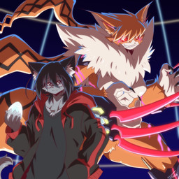 action_pose anime_style antennae_(anatomy) anthro armor body_armor breasts cat_tail claws clothing cross_pupils digital_space digital_world duo eyewear fake_screencap featureless_breasts female fur fur_markings gauntlet_claws glasses grey_body grey_fur hoodie male markings orange_body orange_fur pose red_claws red_eyes sapotama shirt smile smiling_at_another smiling_at_partner tail topwear tuft watermarked_at_source white_tuft monokurosekai06 bandai_namco digimon kuro_(monokurosekai06) digimon_(species) domestic_cat felid feline felis maine_coon mammal meicrackmon meicrackmon_vicious_mode 1:1 watermark