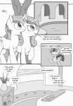 bed bedroom building comic dialogue digital_media_(artwork) english_text equid equine fearingfun female feral friendship_is_magic fur furniture greyscale hair hasbro hi_res horn male mammal monochrome my_little_pony mythological_creature mythological_equine mythology princess_cadance_(mlp) shining_armor_(mlp) simple_background text twilight_sparkle_(mlp) unicorn white_background