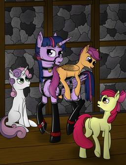 amber_eyes bdsm blush bound bridle chain clothing collar feathered_wings feathers female feral fur green_eyes group hair harness horn legwear multicolored_hair orange_body orange_feathers orange_fur petplay ponyplay purple_body purple_eyes purple_feathers purple_fur purple_hair red_hair riding roleplay stockings straddling tail tail_wraps two_tone_hair white_body white_fur wings wraps yellow_body yellow_fur young young_feral patapony13 friendship_is_magic hasbro my_little_pony mythology apple_bloom_(mlp) cutie_mark_crusaders_(mlp) scootaloo_(mlp) sweetie_belle_(mlp) twilight_sparkle_(mlp) earth_pony equid equine horse mammal mythological_creature mythological_equine pegasus pony unicorn winged_unicorn 2013 absurd_res hi_res