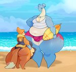 1_horn 2_tails anthro anthrofied armband balls beach belly big_balls big_belly big_breasts big_butt big_penis black_markings blue_body blue_skin blush bodily_fluids breasts bulge butt clothed clothing cloud detailed_background duo erection erection_under_clothing feet fur furgonomics genitals glistening glistening_belly glistening_body glistening_butt glistening_moobs glistening_thighs gynomorph head_tuft holding_object horn huge_butt huge_thighs intersex jewelry larger_anthro larger_male male markings moobs multi_tail multicolored_body multicolored_fur navel necklace orange_body orange_fur overweight overweight_anthro overweight_male penis piercing pokemorph question_mark sand shark_tooth_necklace shirt size_difference sky smaller_anthro smaller_gynomorph smaller_intersex speech_bubble spots spotted_body standing surfboard sweat sweatdrop swimming_trunks swimwear tail tan_body tan_fur tan_skin tank_top teeth tenting text thick_penis thick_thighs topwear tuft two_tone_body two_tone_tail undersized_clothing underwear water wide_hips dozighost nintendo pokemon canid canine floatzel generation_1_pokemon generation_4_pokemon lapras mammal pokemon_(species) 2024 artist_name colored digital_drawing_(artwork) digital_media_(artwork) english_text hi_res portrait shaded signature