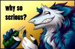 anthro blue_body blue_fur claws explosives fluffy fur grenade humor multicolored_body multicolored_fur pomegranate purple_body purple_fur simple_background smile solo teeth text weapon white_body white_fur yellow_eyes silvergrin batman_(series) dc_comics kymimary the_joker alien sergal english_text