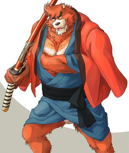anthro asian_clothing barazoku biped black_nose bulge clothed clothing coat_cape east_asian_clothing eyebrows holding_katana holding_melee_weapon holding_object holding_sword holding_weapon japanese_clothing katana kimono male melee_weapon solo sword thick_eyebrows weapon masabowser the_boy_and_the_beast kumatetsu bear mammal 2015 colored