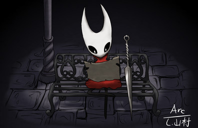 2_horns anthro bench biped black_eyes chair cloak cloak_only clothed clothing crossed_legs female fingers furniture holding_map horn map melee_weapon on_bench on_chair outside pupils red_clothing sitting sitting_on_bench sitting_on_chair street_lamp text weapon white_pupils white_text arc_rose hollow_knight_(franchise) team_cherry hornet_(hollow_knight) arthropod 2025 digital_drawing_(artwork) digital_media_(artwork) english_text hi_res