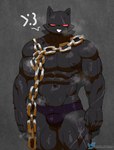 anthro bodily_fluids bulge chain clothing looking_at_viewer male mostly_nude muscular muscular_male solo sweat underwear dagothurfanclub epic_games fortnite meowscles meowscles_(shadow) domestic_cat felid feline felis mammal hi_res