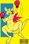 anthro boxing_gloves breasts clothing female feral genitals handwear jumping nipples nude pussy solo reddragonkan kangaroo_(video_game) saturday_supercade katy_(kangaroo) katy_kangaroo kangaroo macropod mammal marsupial digital_media_(artwork)